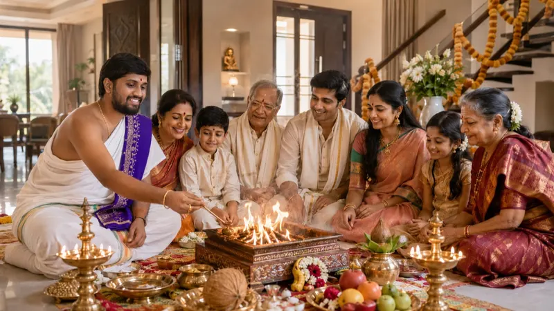 A family taking part in a puja
